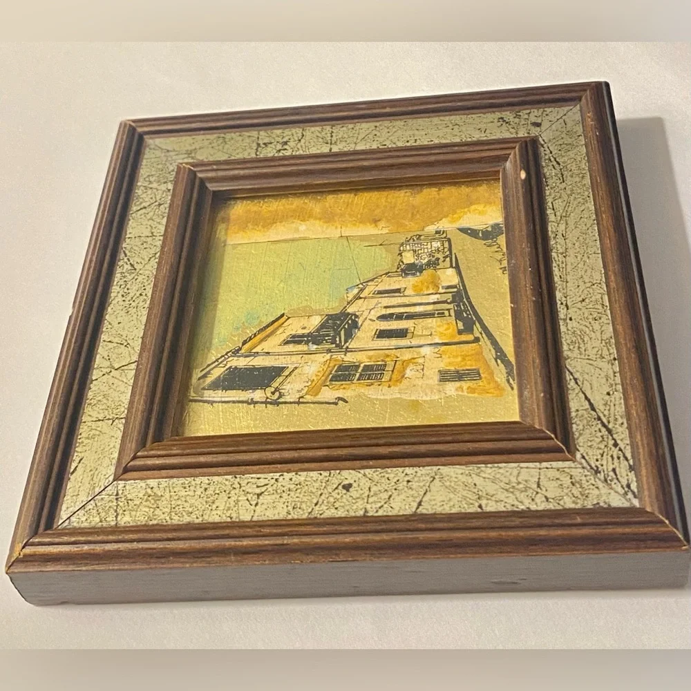 Mini Picture Hand Painted 23 K Gold Leaf Signed Italian Florentine Wall Gallery